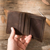 Men's Crazy Horse Leather Short Wallet, Thin Small Purse