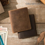 Men's Crazy Horse Leather Short Wallet, Thin Small Purse