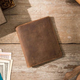 Men's Crazy Horse Leather Short Wallet, Thin Small Purse