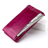 Women's Leather Clutch Long Wallet Oil Wax Coin Purse