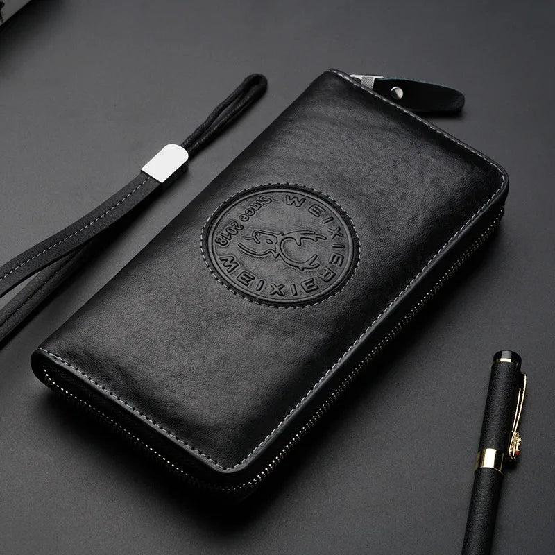 RFID Leather Men Wallet Long Business Clutch Hand Bag Phone Purse