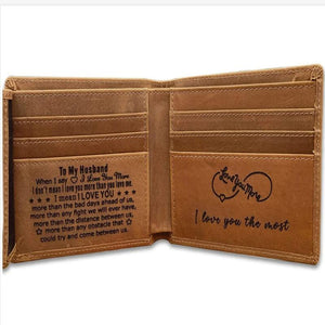 VE3033 Men's Leather Wallet Engraved, Birthday Anniversary Gift