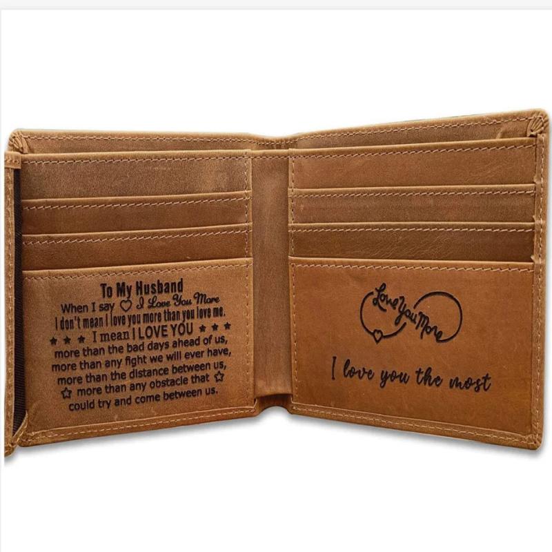 VE3033 Men's Leather Wallet Engraved, Birthday Anniversary Gift