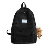 Women Corduroy Backpack with Pendant School Bag Travel College Daypack