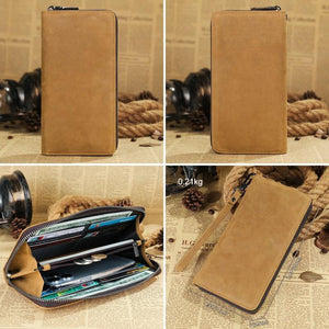 Men's Long Wallet Cow Leather Clutch Bag Functional Handbag