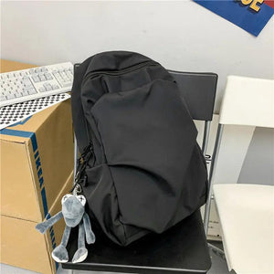 Preppy Style Nylon Backpack Large Capacity Waterproof Travel Rucksack