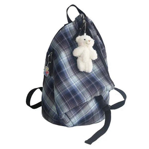 Women Plaid Nylon Backpack Waterproof Vintage Preppy Style Sweet Girls All-match
