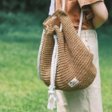 Summer Beach Straw Bag Women Shoulder Rucksack Weaved Backpack