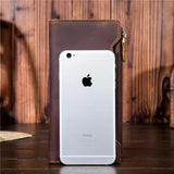 Men's Crazy Horse Leather Long Wallet Large Capacity Clutch Bag