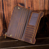 Men's Crazy Horse Leather Long Wallet Large Capacity Clutch Bag