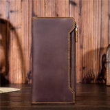 Men's Crazy Horse Leather Long Wallet Large Capacity Clutch Bag