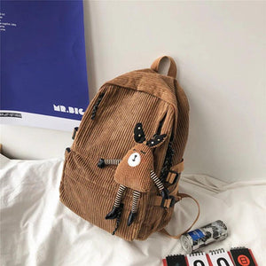 Corduroy Backpack Stripe Schoolbag for Teenager Girls Boys
