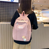 Corduroy Backpack Stripe Schoolbag for Teenager Girls Boys