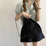 String Backpacks Women Couples Multi-func Chain Bag Solid Students OL Bagpack