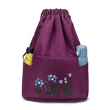 Embroidery Drawstring Women Backpack Foldable Large Capacity School Bag