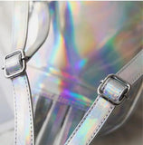 Women Hologram Backpack Laser Daypacks Female Silver Pu Leather Holographic Bags