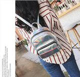 Women Hologram Backpack Laser Daypacks Female Silver Pu Leather Holographic Bags