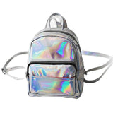 Women Hologram Backpack Laser Daypacks Female Silver Pu Leather Holographic Bags