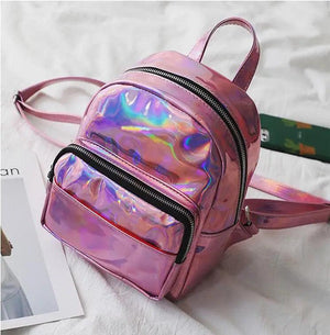 Women Hologram Backpack Laser Daypacks Female Silver Pu Leather Holographic Bags