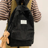 Casual Corduroy Backpack with Pendant School Bag Travel Daypack