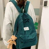 Casual Corduroy Backpack with Pendant School Bag Travel Daypack