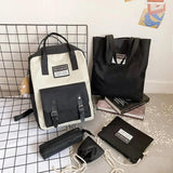 5 Piece High School Backpack Set for Teenage Girl Canvas Travel Bags