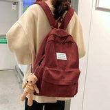 High School Students Corduroy Backpack Large Capacity All-Match