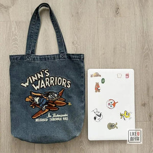 Denim Tote Book Bag Student Messenger Bag Crossbody Bag