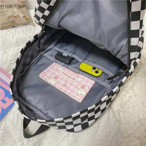 Plaid Checkerboard Backpack Women Large Capacity Schoolbag