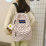 Plaid Checkerboard Backpack Women Large Capacity Schoolbag