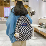 Plaid Checkerboard Backpack Women Large Capacity Schoolbag