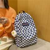 Plaid Checkerboard Backpack Women Large Capacity Schoolbag