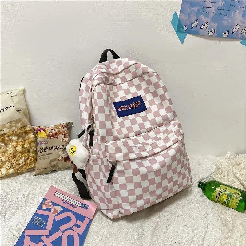 Plaid Checkerboard Backpack Women Large Capacity Schoolbag