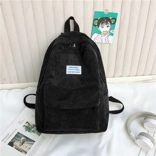 Retro Women Backpack Corduroy Book Bag Large Capacity Rucksack