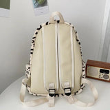 Leopard Print Women Backpack Large Capacity Soft Faux Fur School Bag for Girls