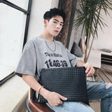 Men Leather Envelope Handbag Weave Briefcase