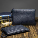 Men Leather Envelope Handbag Weave Briefcase