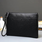 Men Leather Envelope Handbag Weave Briefcase