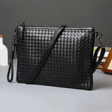 Men Leather Envelope Handbag Weave Briefcase