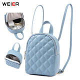 Rhombus Lattice Women Small Backpack Soft Pu Leather Female Backpack