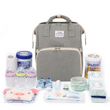Embroidered Portable Diaper Bag Mummy Backpack with Baby Bassinet Bed