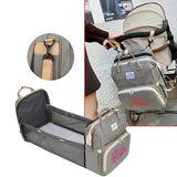 Embroidered Portable Diaper Bag Mummy Backpack with Baby Bassinet Bed