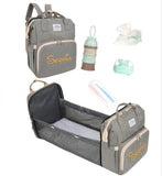 Embroidered Portable Diaper Bag Mummy Backpack with Baby Bassinet Bed