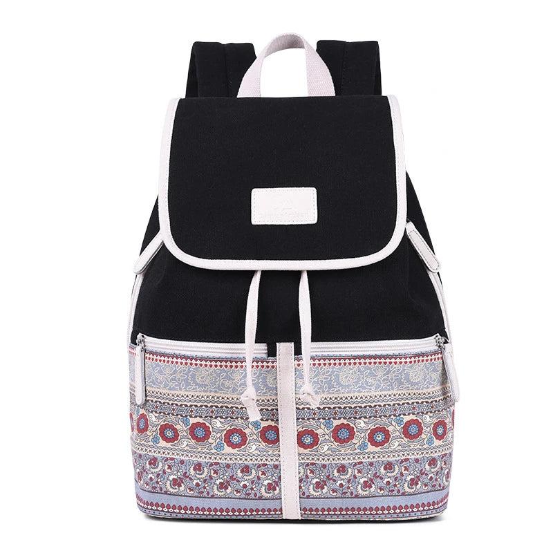 Canvas Women's Backpack College Style Retro Backpack Ethnic Style Student School