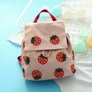 Women Strawberry Print Backpack School Book Bag Harajuku Teens
