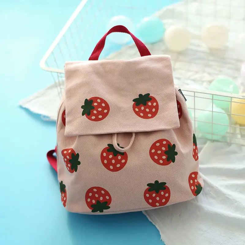 Women Strawberry Print Backpack School Book Bag Harajuku Teens