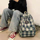 Plaid Canvas Backpack Women College Student Backpacks Teenage Girl School Bags