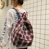 Plaid Canvas Backpack Women College Student Backpacks Teenage Girl School Bags
