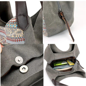 Large Capacity Women's Shoulder Crossbody Bag, Vintage Canvas Handbag Totes