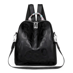 Backpacks Pu Leather Purpose Travel Women Shoulder Bag Letter Ribbon Daypack